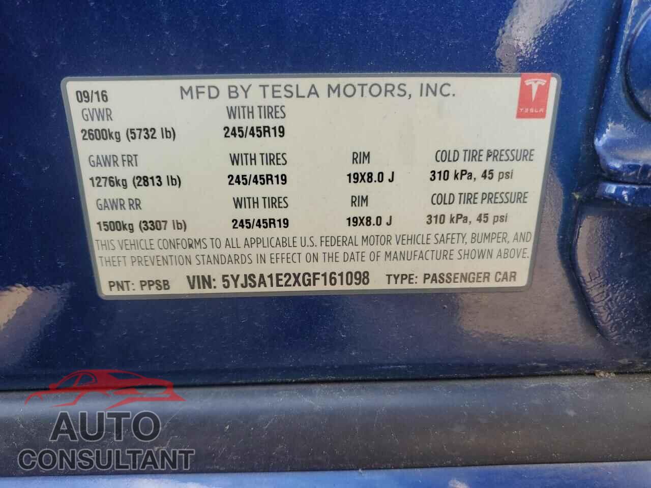 TESLA MODEL S 2016 - 5YJSA1E2XGF161098