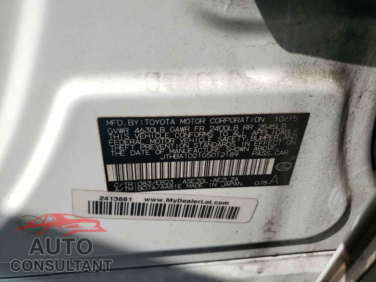 LEXUS IS 2016 - JTHBA1D21G5012189