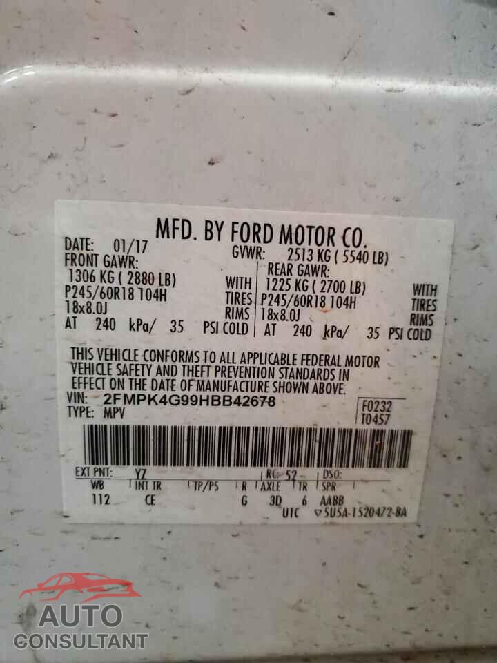 FORD EDGE 2017 - 2FMPK4G99HBB42678