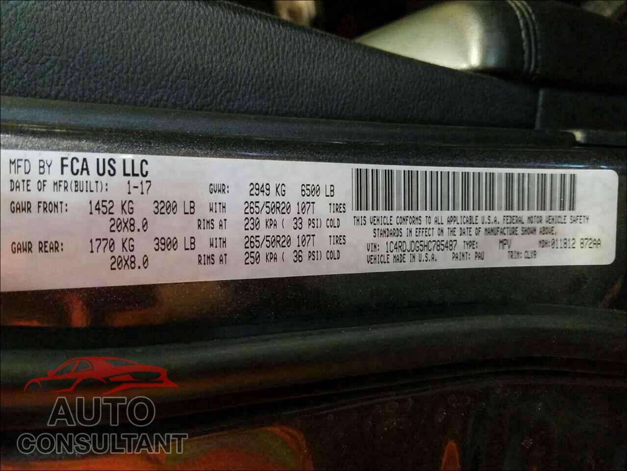 DODGE DURANGO 2017 - 1C4RDJDG5HC785487