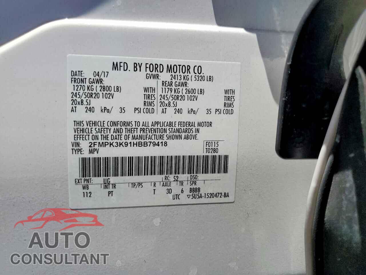 FORD EDGE 2017 - 2FMPK3K91HBB79418