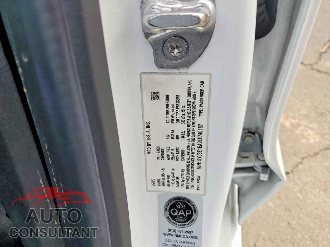 TESLA MODEL 3 2020 - 5YJ3E1EA9LF740187