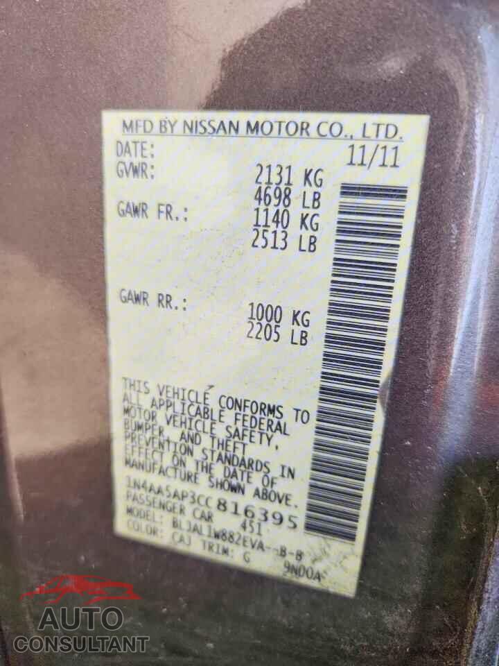 NISSAN MAXIMA 2012 - 1N4AA5AP3CC816395