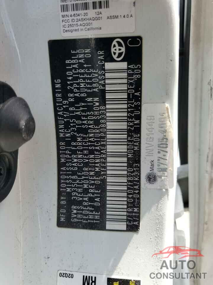 TOYOTA COROLLA 2020 - 5YFEPRAEXLP088338
