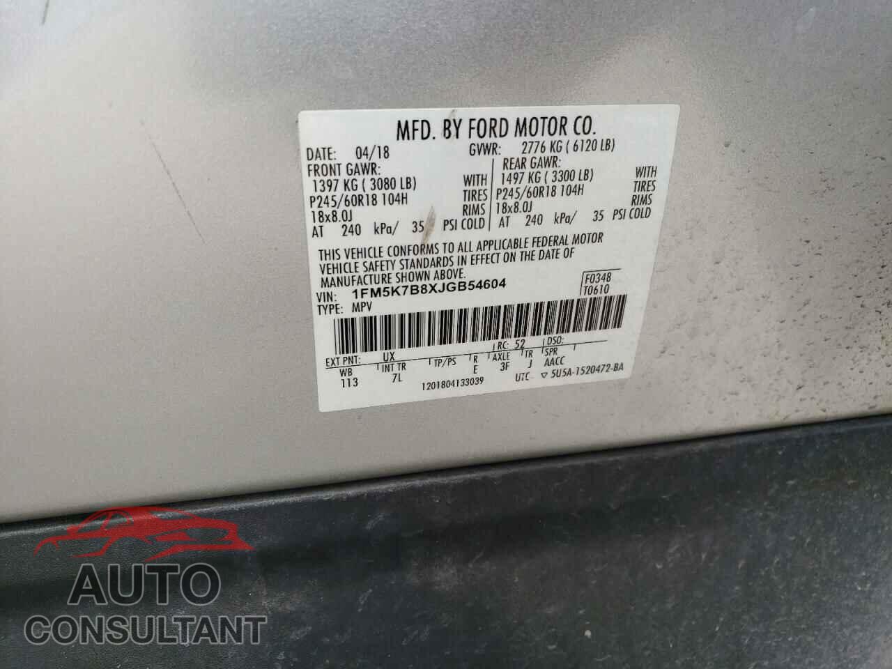 FORD EXPLORER 2018 - 1FM5K7B8XJGB54604