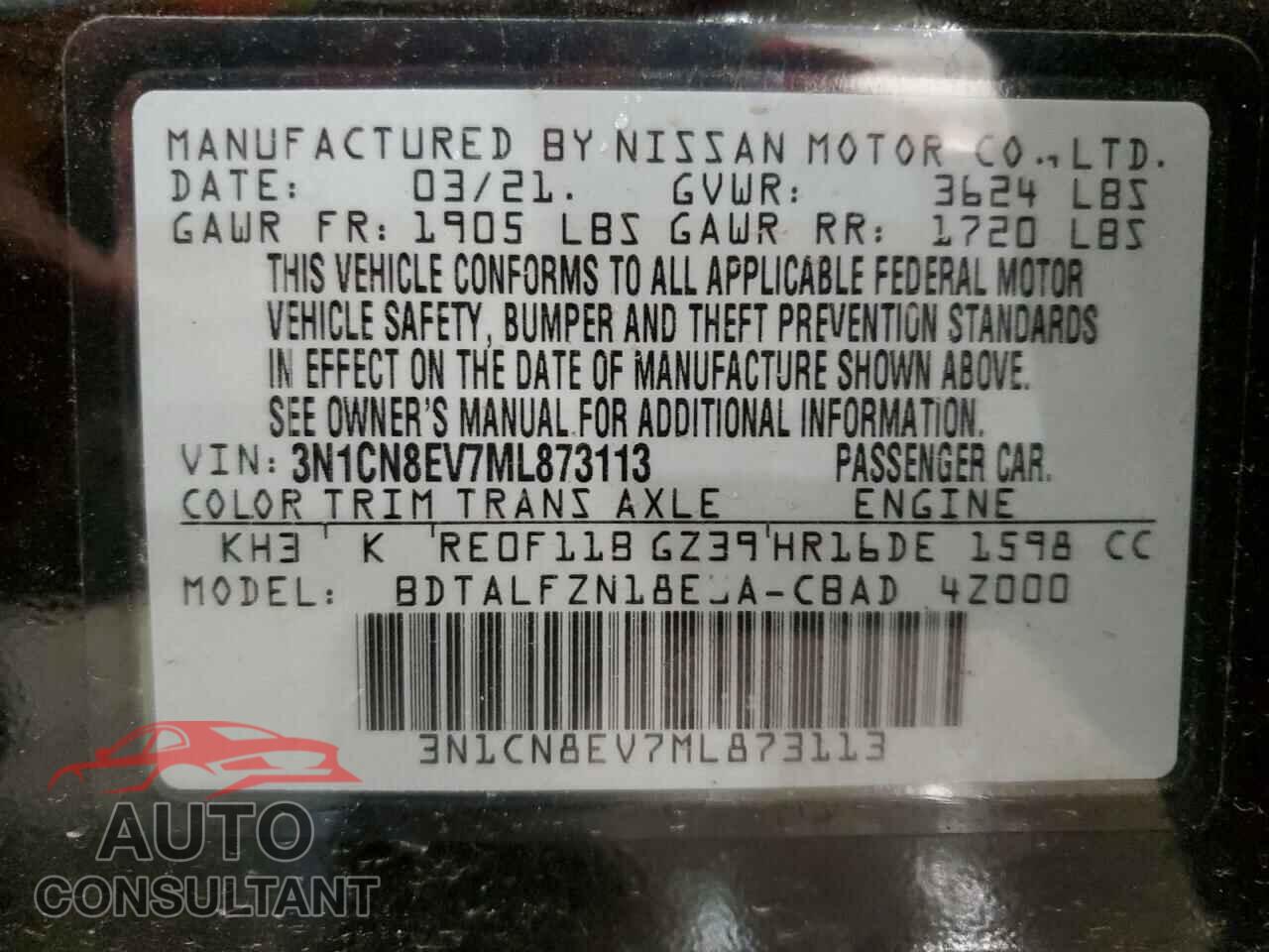 NISSAN VERSA 2021 - 3N1CN8EV7ML873113