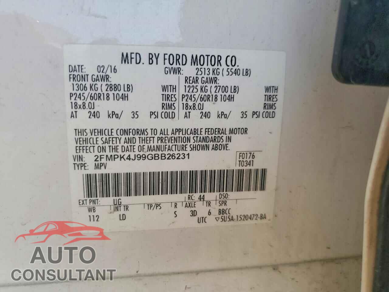 FORD EDGE 2016 - 2FMPK4J99GBB26231