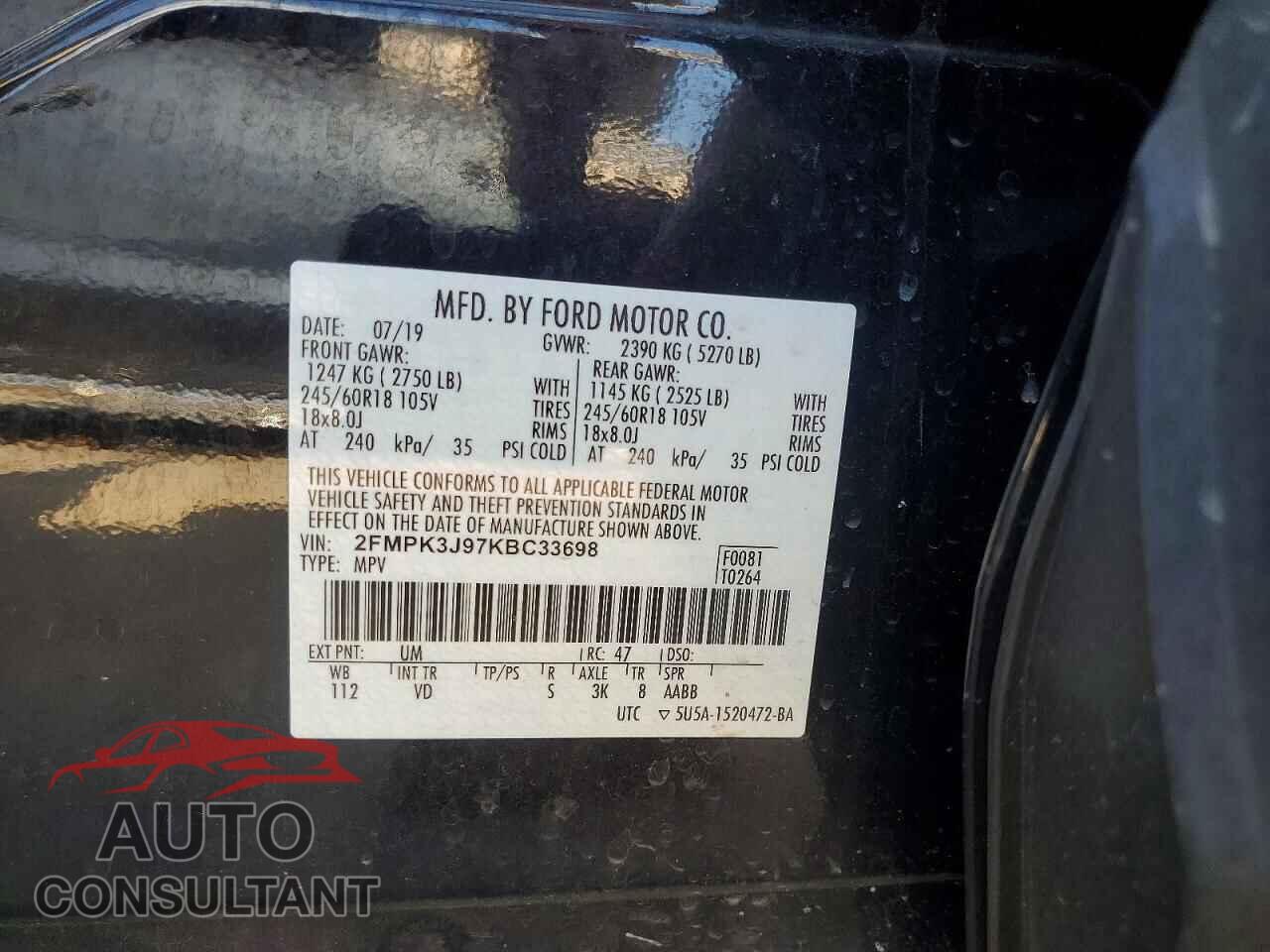 FORD EDGE 2019 - 2FMPK3J97KBC33698