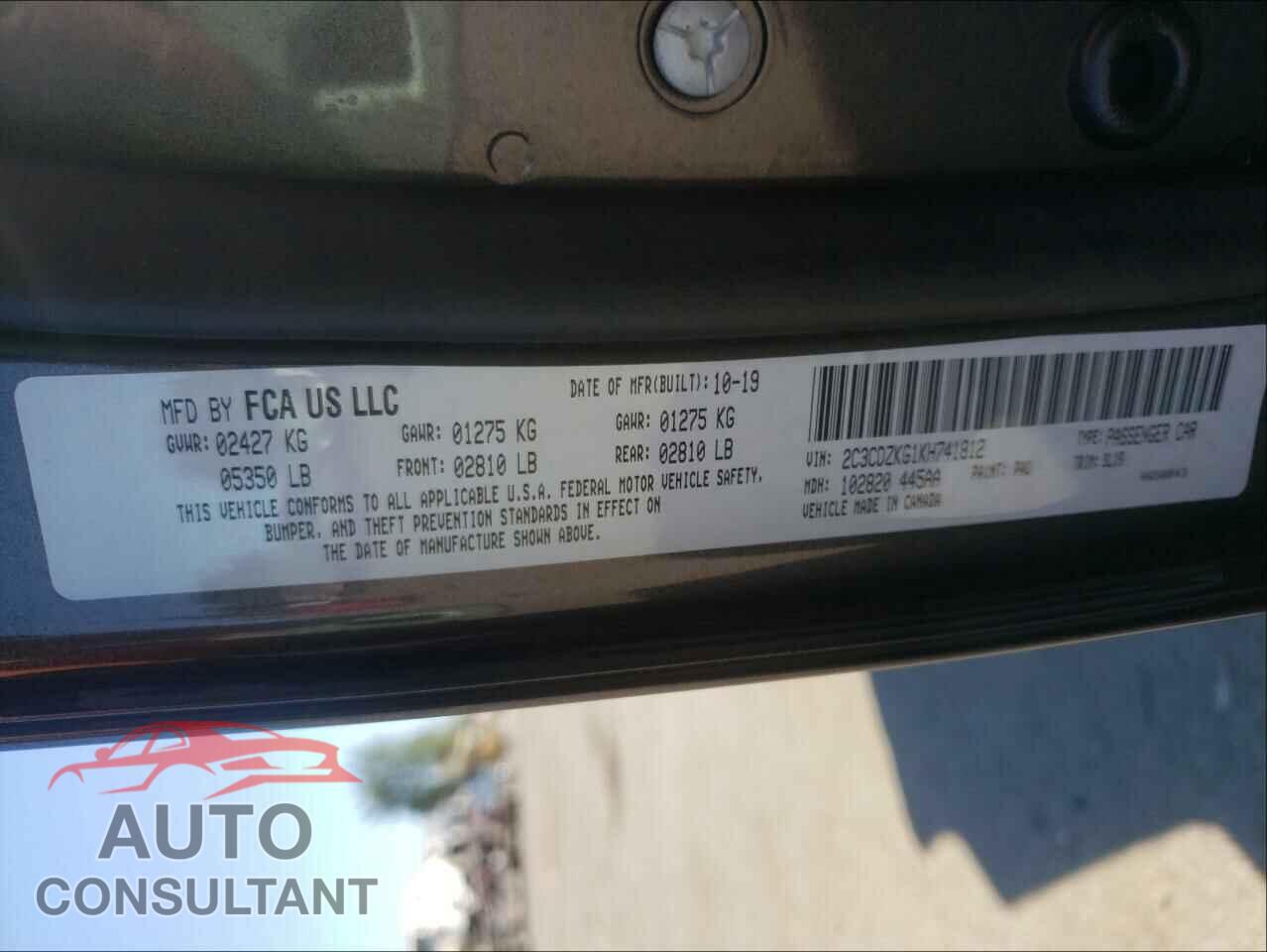 DODGE CHALLENGER 2019 - 2C3CDZKG1KH741812