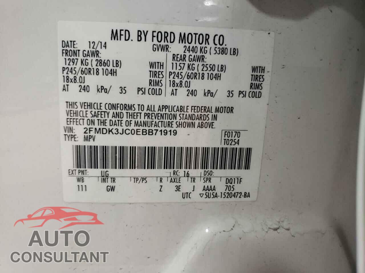 FORD EDGE 2014 - 2FMDK3JC0EBB71919