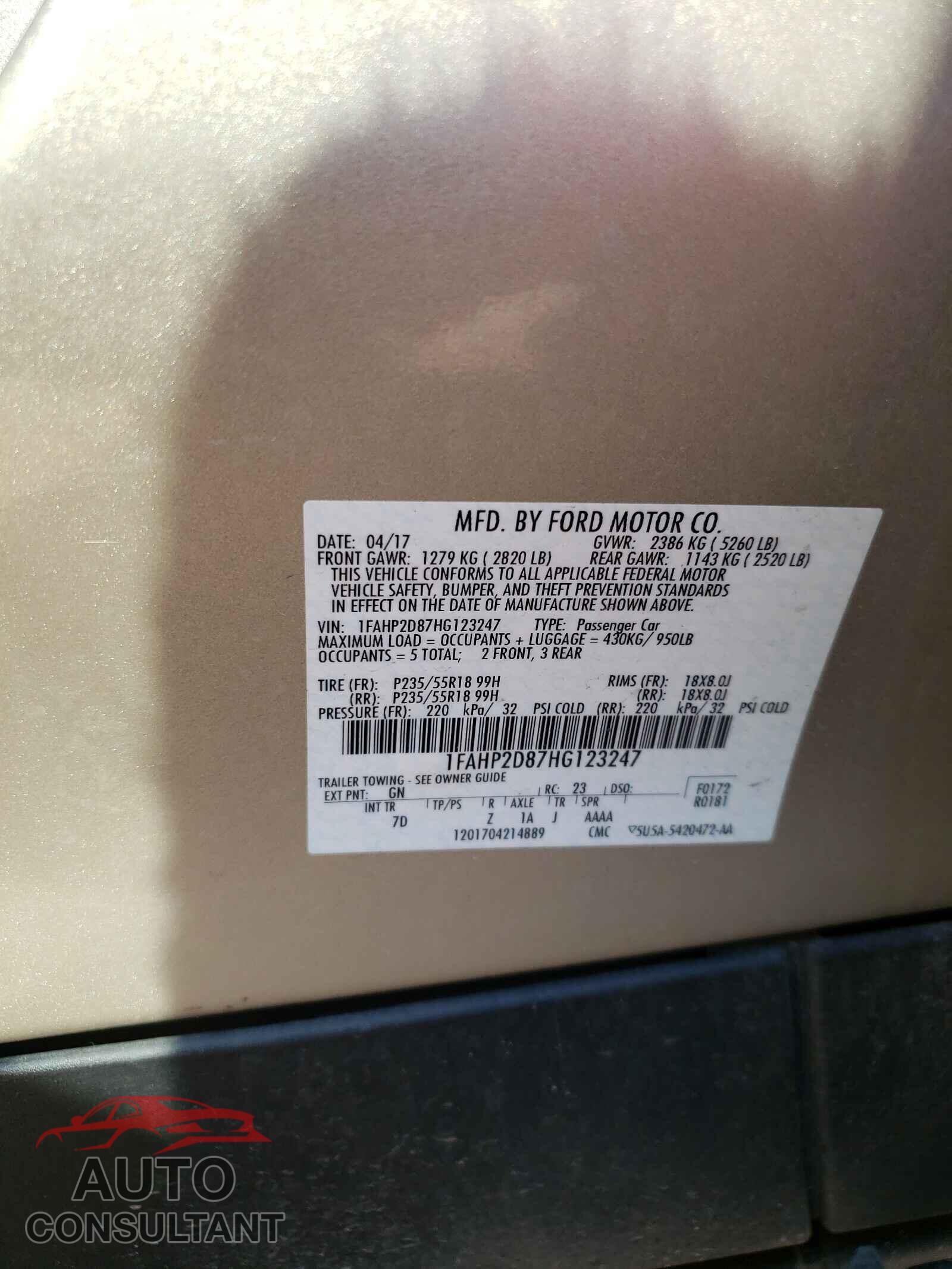 FORD TAURUS 2017 - 1FAHP2D87HG123247