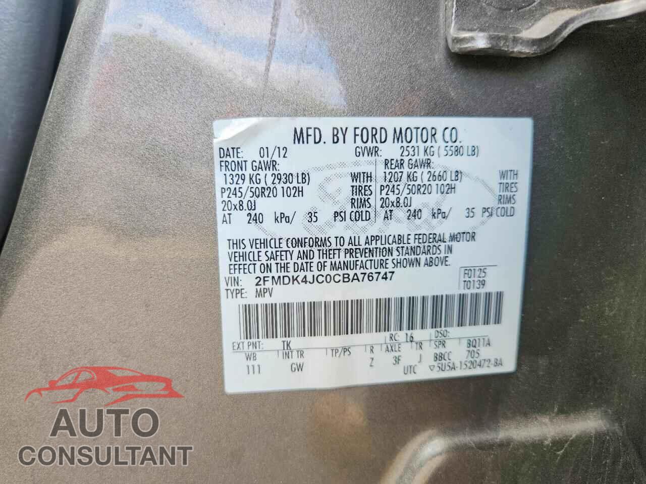 FORD EDGE 2012 - 2FMDK4JC0CBA76747
