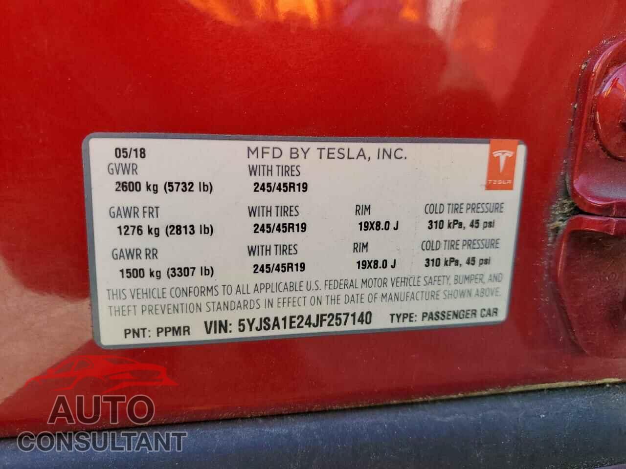 TESLA MODEL S 2018 - 5YJSA1E24JF257140