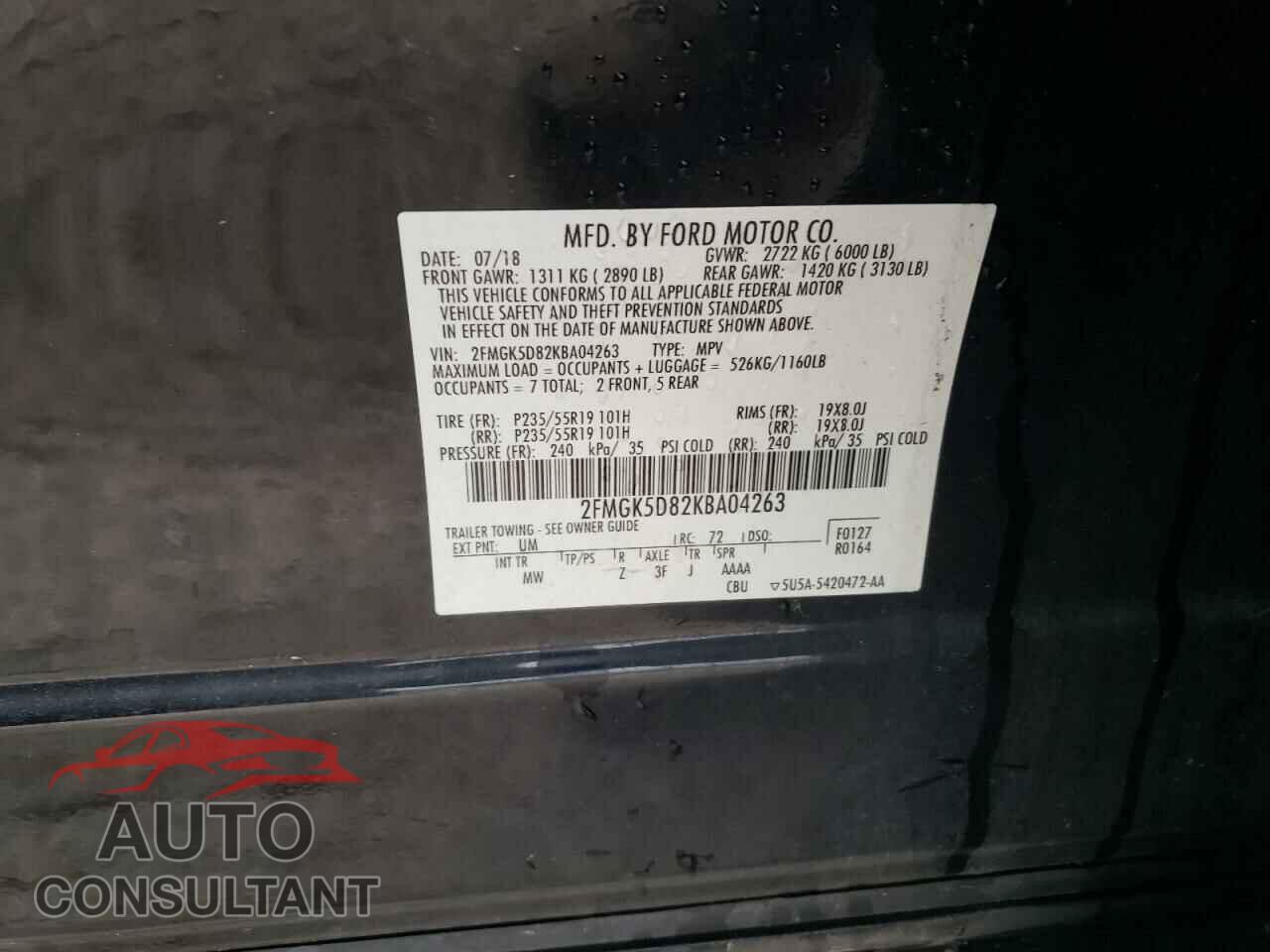 FORD FLEX 2019 - 2FMGK5D82KBA04263