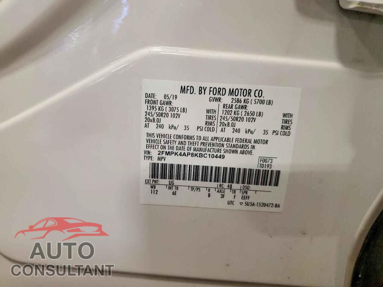 FORD EDGE 2019 - 2FMPK4AP8KBC10449