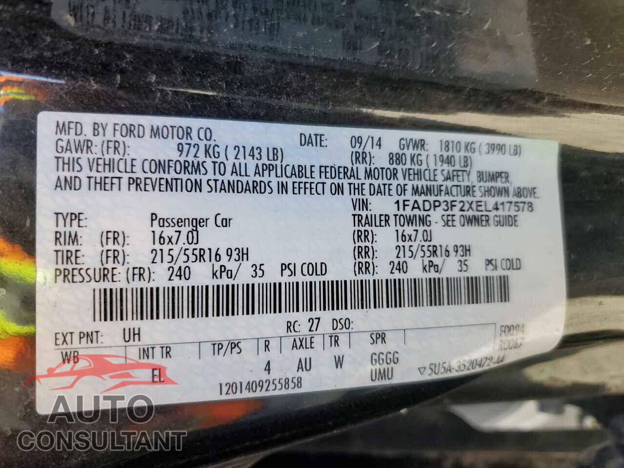 FORD FOCUS 2014 - 1FADP3F2XEL417578