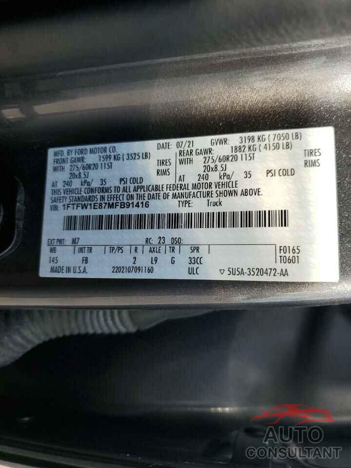 FORD F-150 2021 - 1FTFW1E87MFB91416