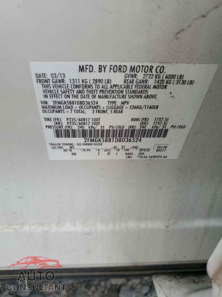 FORD FLEX 2013 - 2FMGK5B81DBD36524