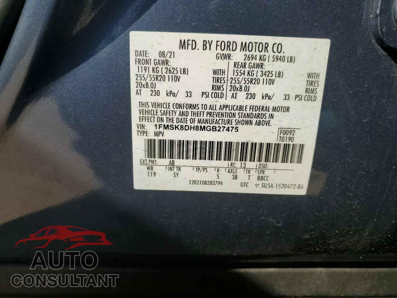 FORD EXPLORER 2021 - 1FMSK8DH8MGB27475