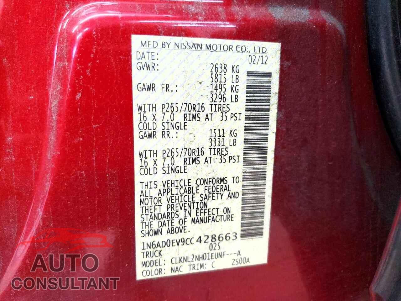 NISSAN FRONTIER 2012 - 1N6AD0EV9CC428663