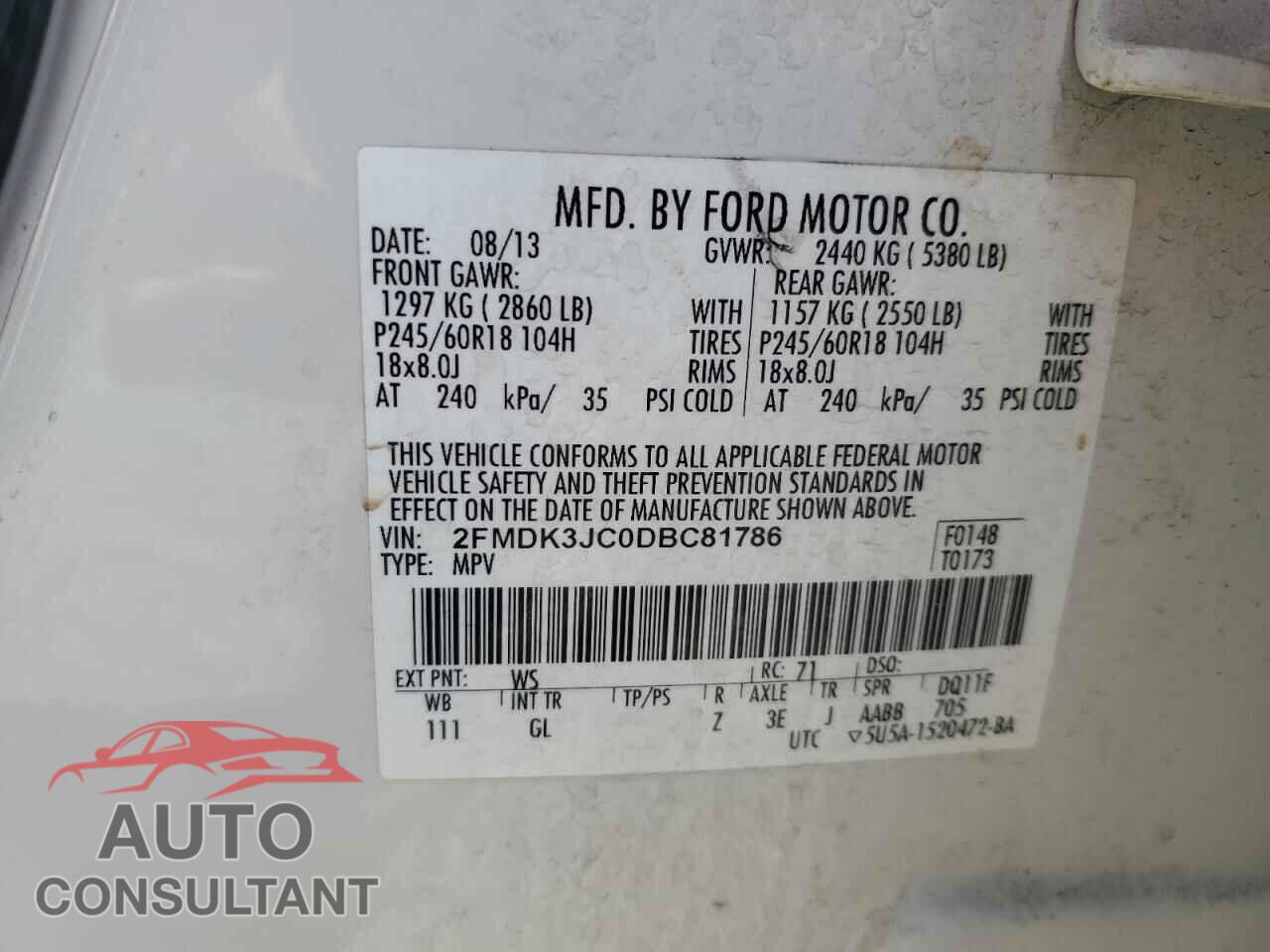 FORD EDGE 2013 - 2FMDK3JC0DBC81786