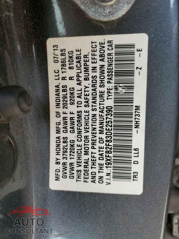 HONDA CIVIC 2013 - 19XFB2F83DE257390