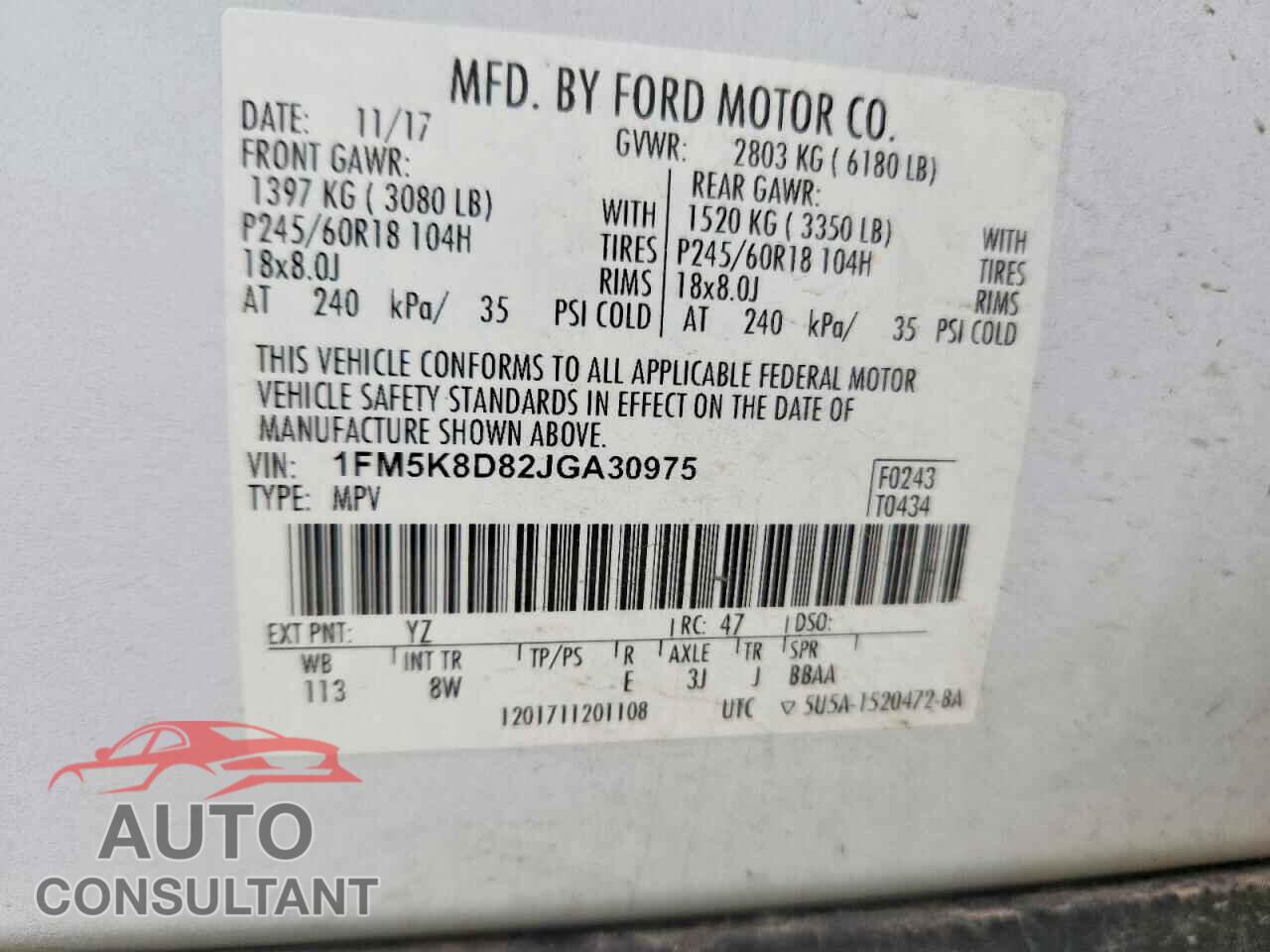 FORD EXPLORER 2018 - 1FM5K8D82JGA30975