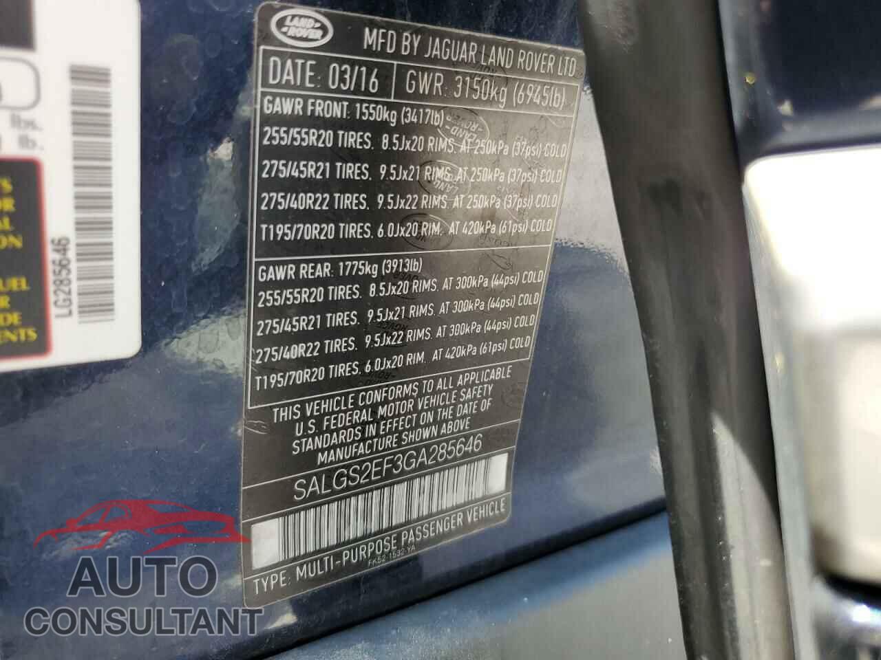 LAND ROVER RANGEROVER 2016 - SALGS2EF3GA285646