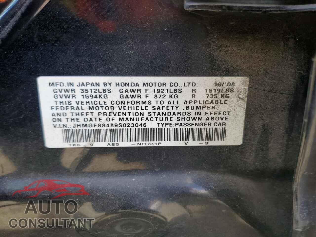 HONDA FIT 2009 - JHMGE88489S023046