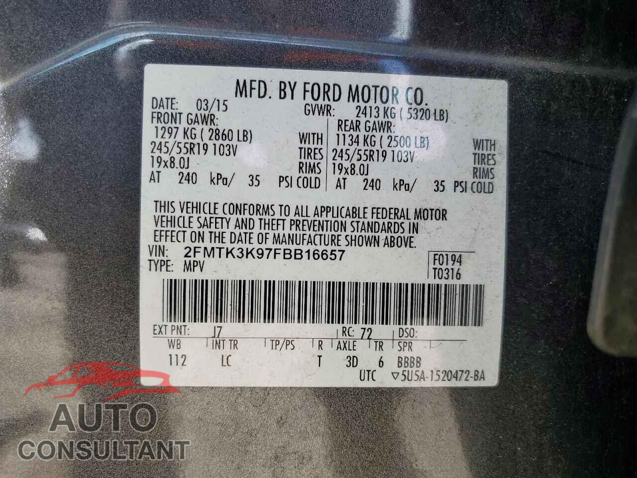 FORD EDGE 2015 - 2FMTK3K97FBB16657