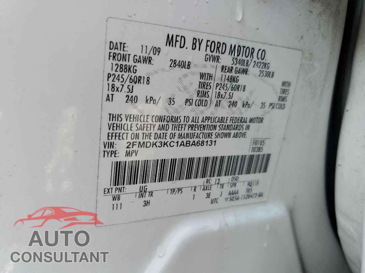 FORD EDGE 2010 - 2FMDK3KC1ABA68131