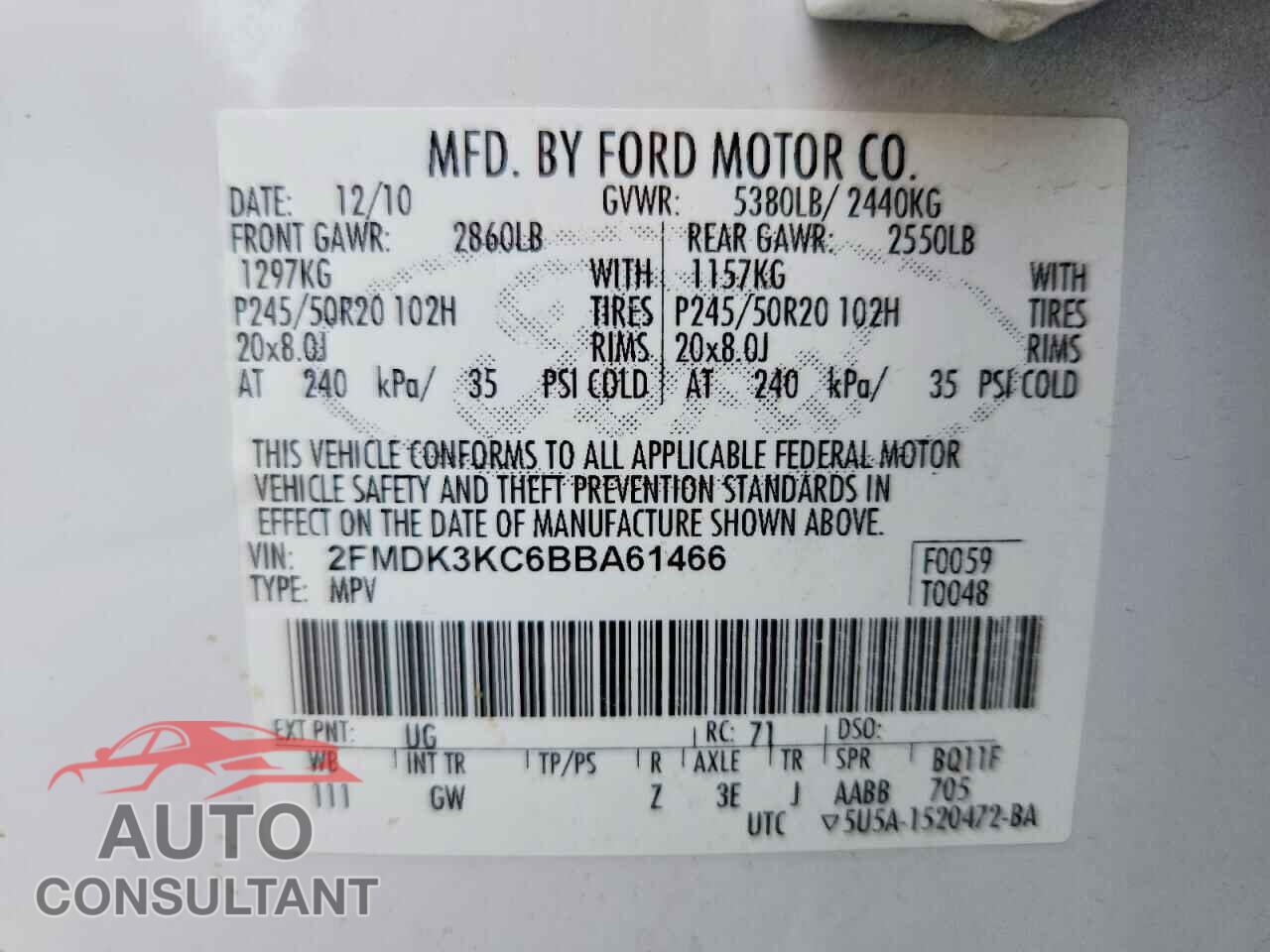 FORD EDGE 2011 - 2FMDK3KC6BBA61466