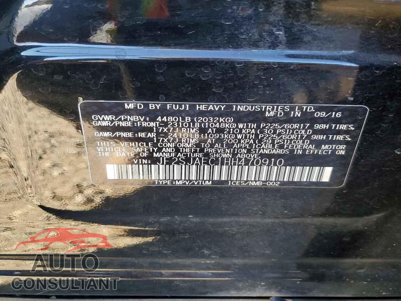 SUBARU FORESTER 2017 - JF2SJAEC1HH470910