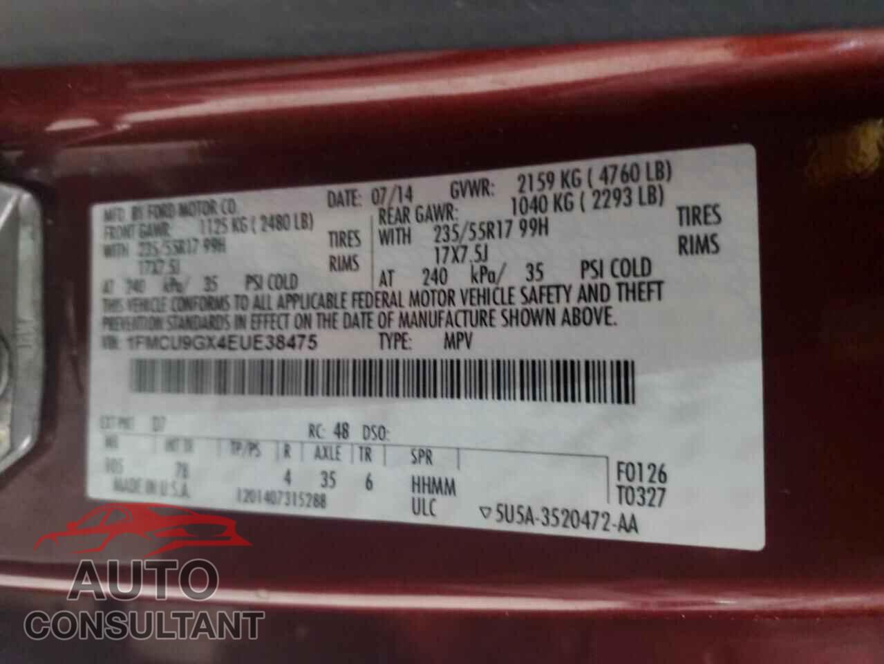 FORD ESCAPE 2014 - 1FMCU9GX4EUE38475