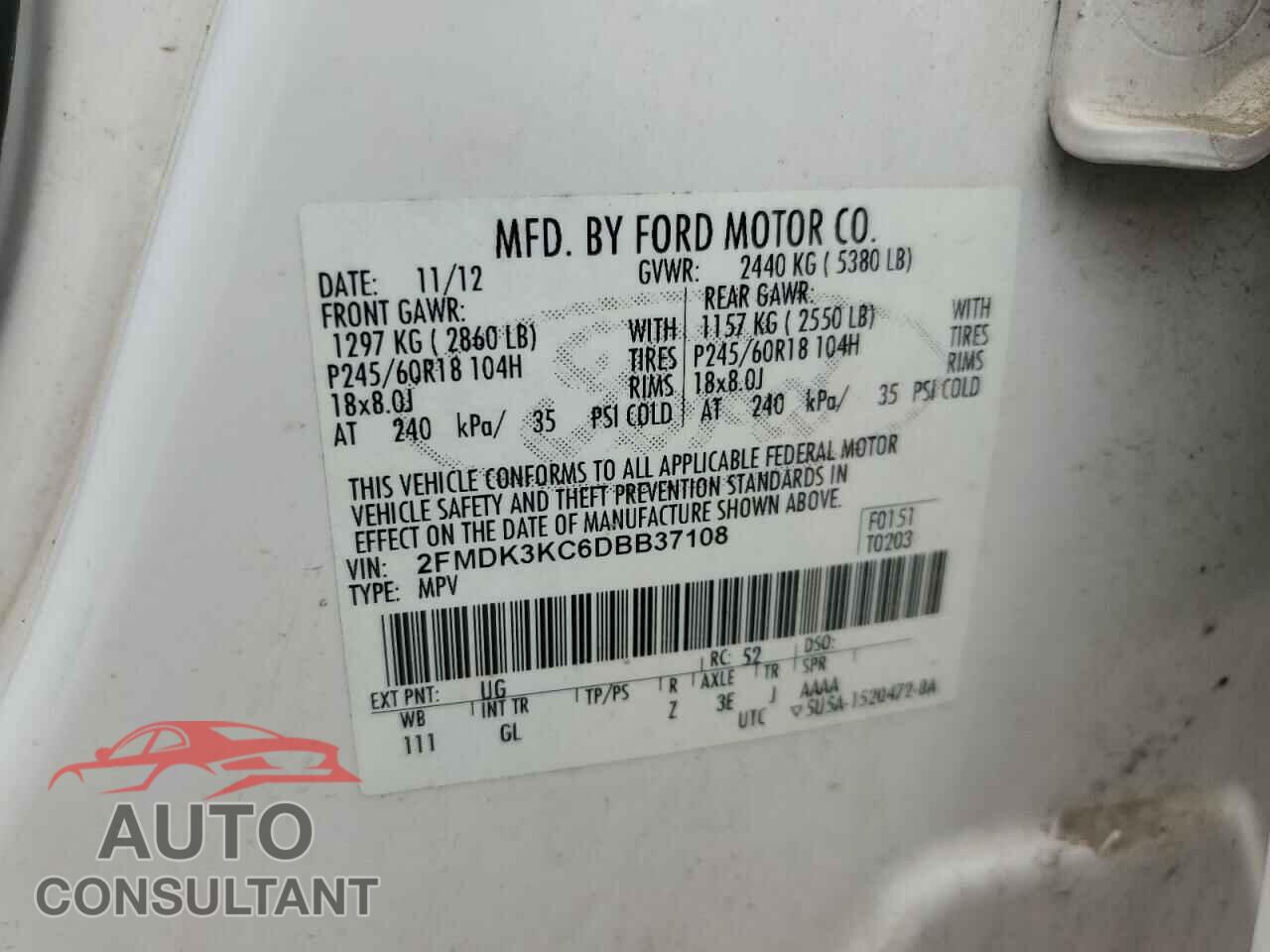 FORD EDGE 2013 - 2FMDK3KC6DBB37108