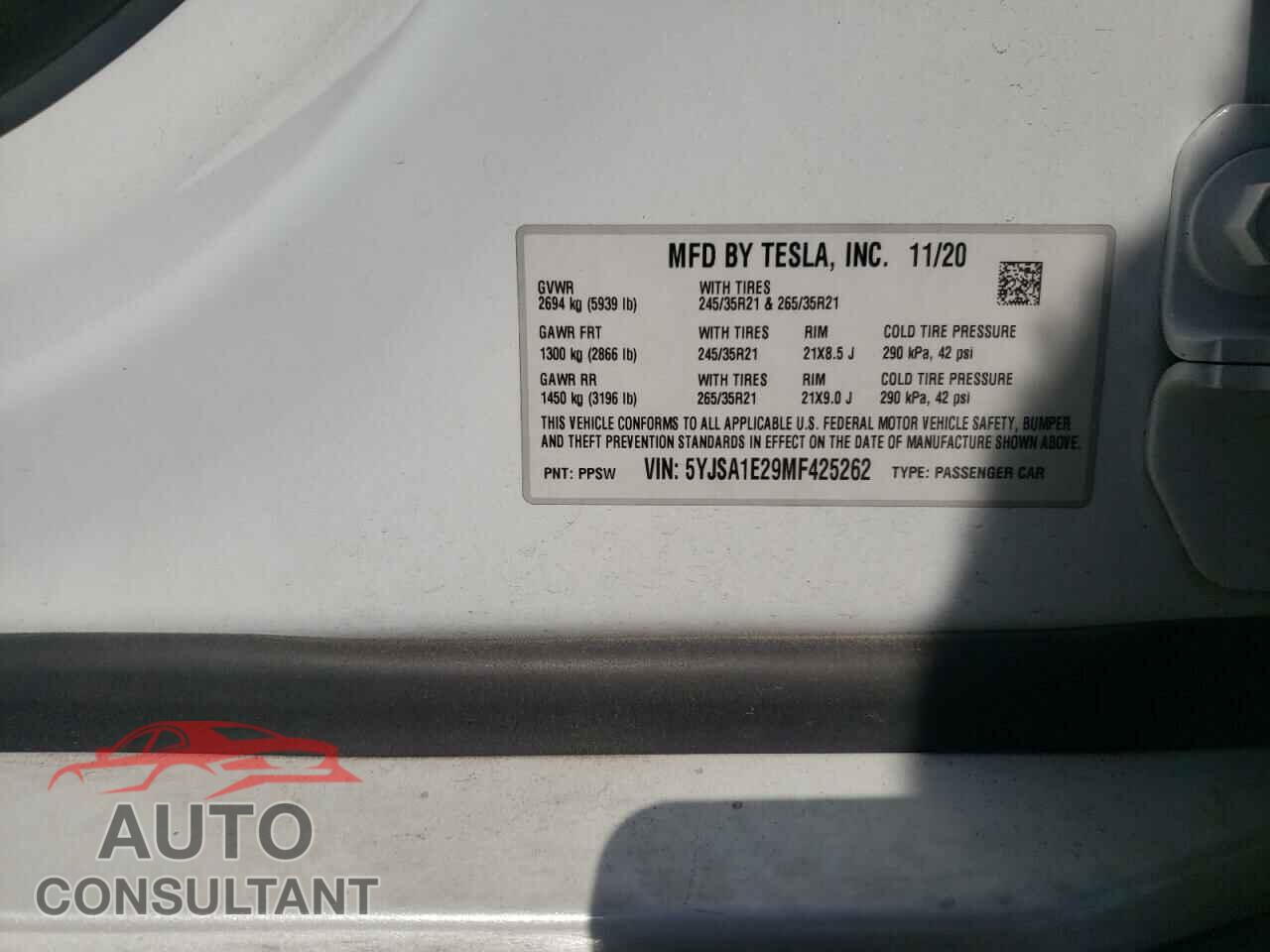 TESLA MODEL S 2021 - 5YJSA1E29MF425262