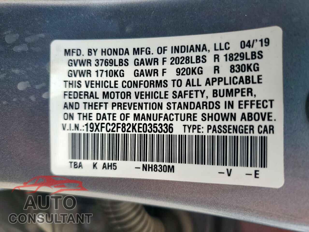 HONDA CIVIC 2019 - 19XFC2F82KE035336
