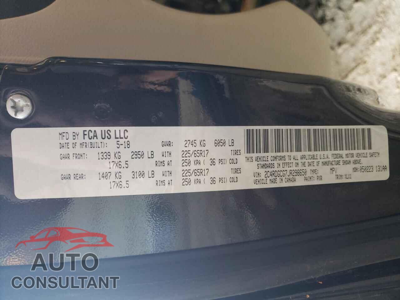 DODGE CARAVAN 2018 - 2C4RDGCG7JR298650