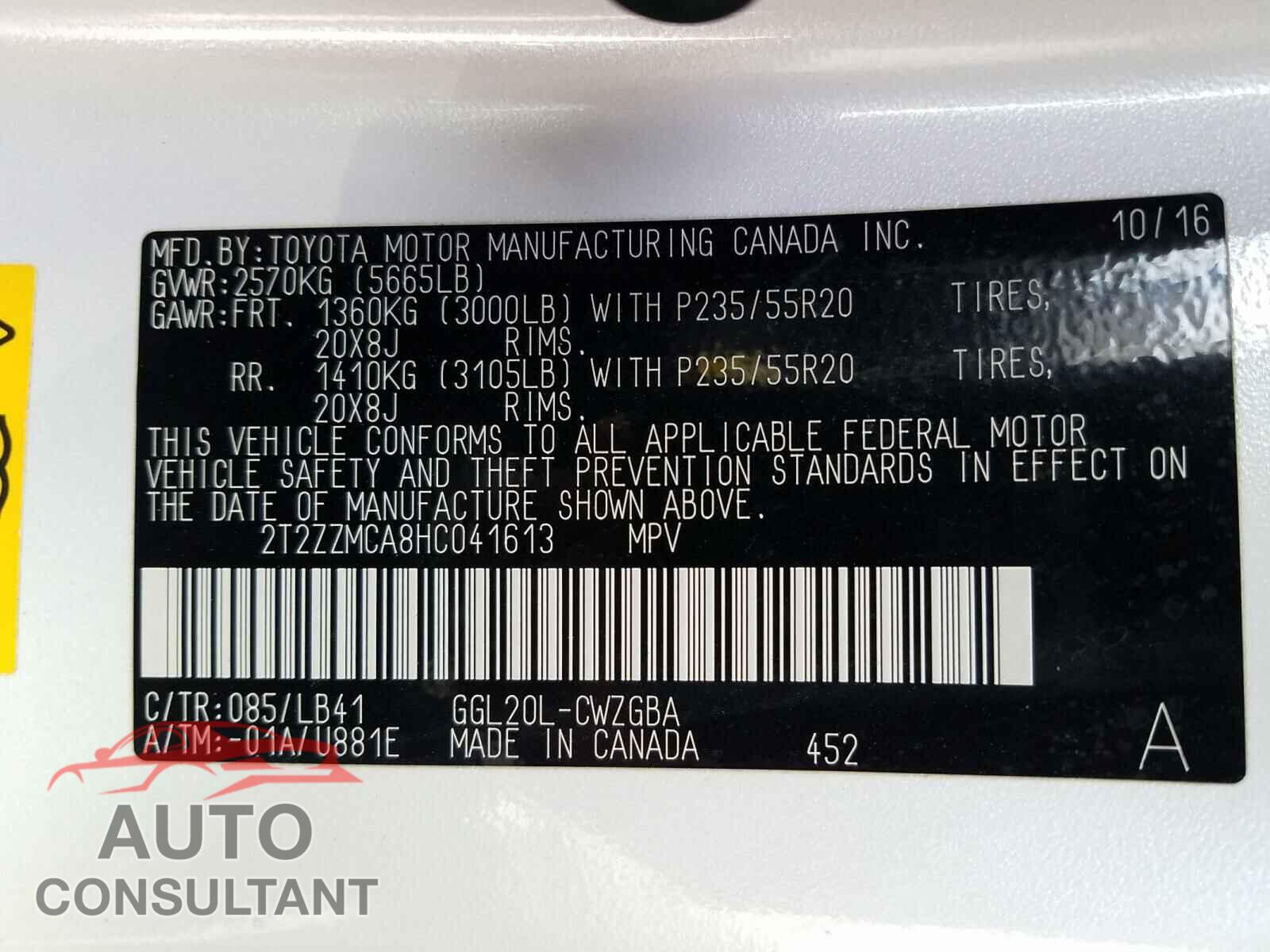 LEXUS RX350 2017 - 2T2ZZMCA8HC041613
