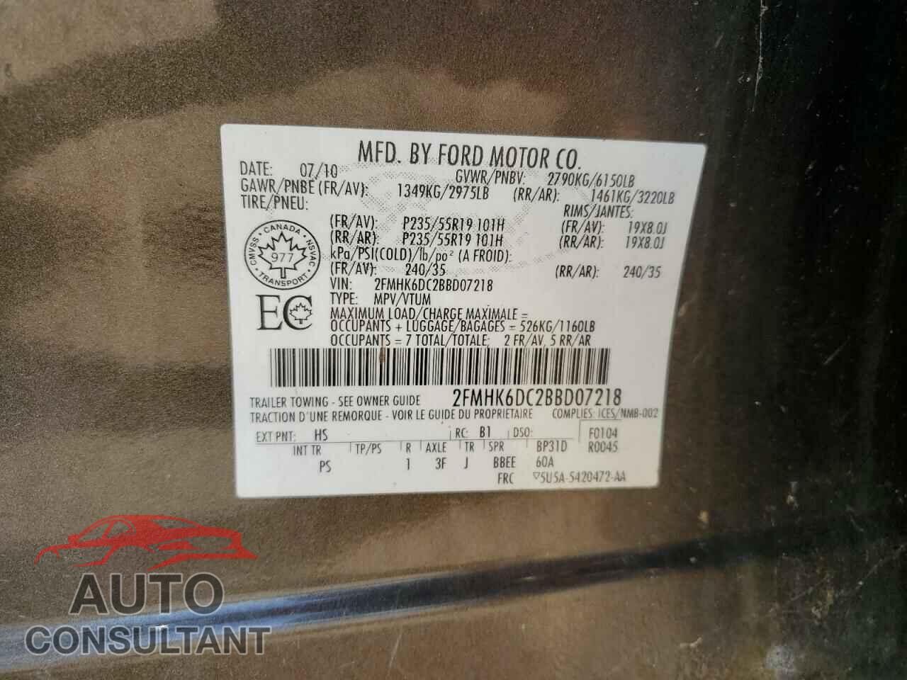 FORD FLEX 2011 - 2FMHK6DC2BBD07218