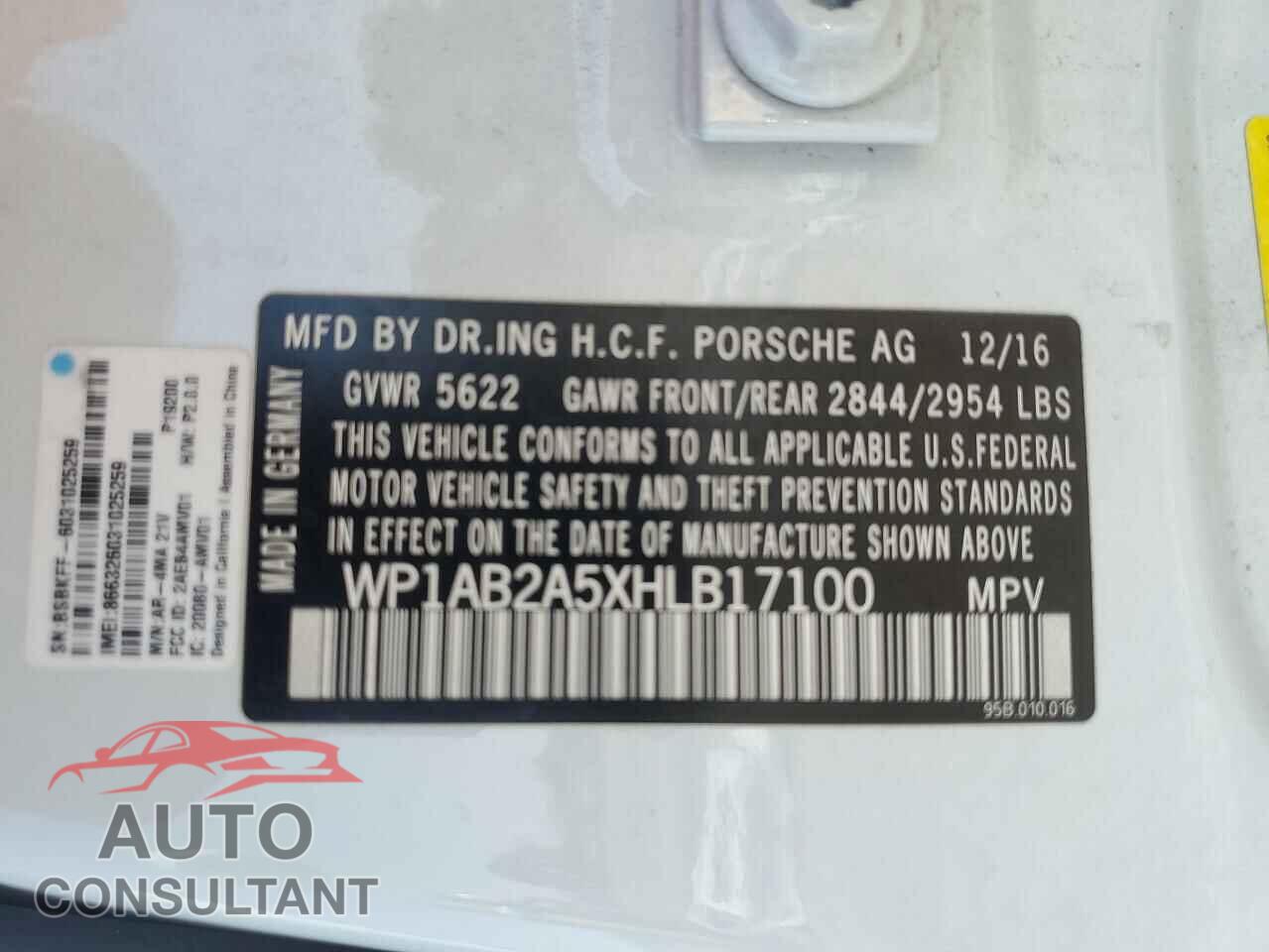 PORSCHE MACAN 2017 - WP1AB2A5XHLB17100