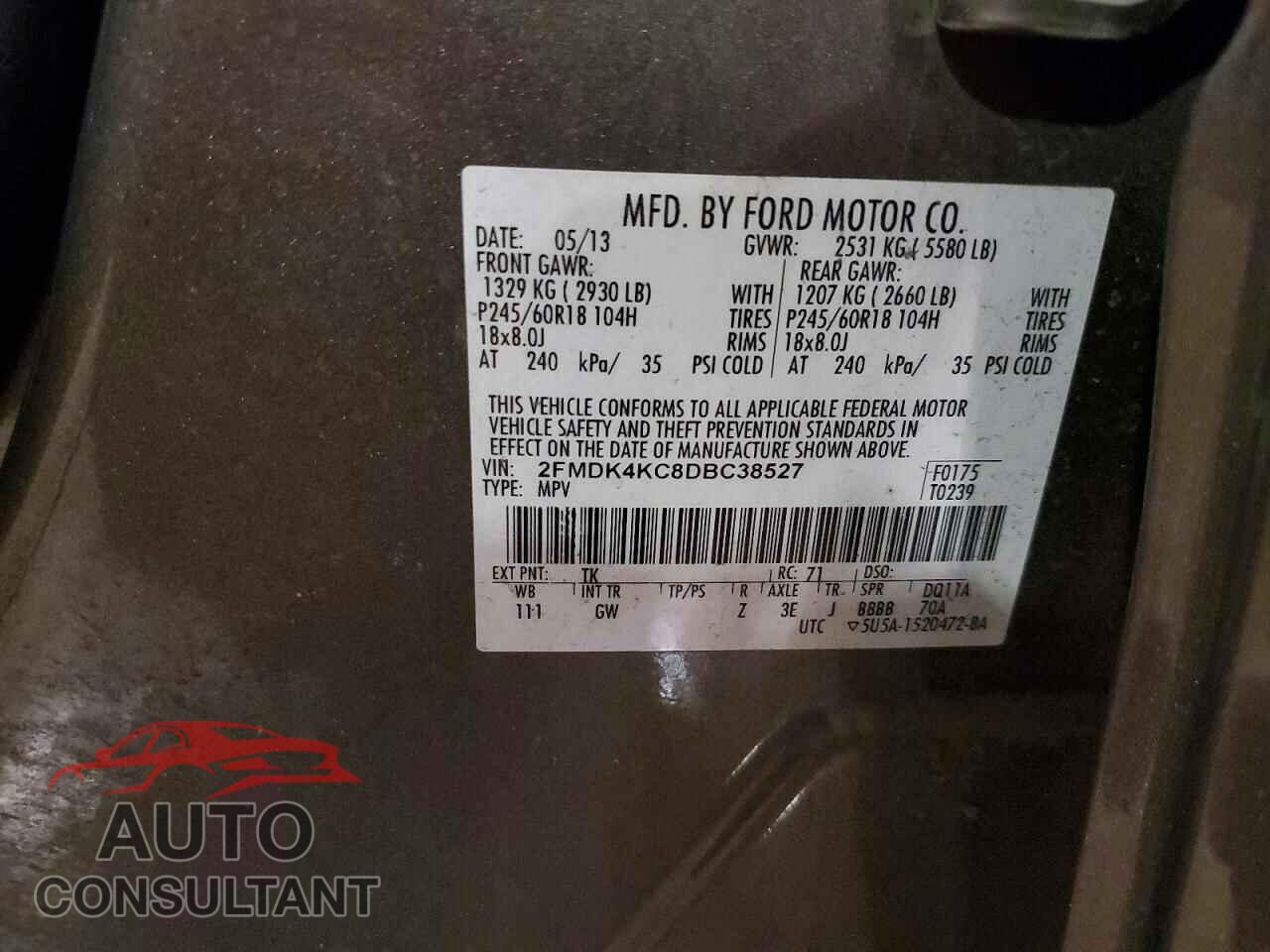FORD EDGE 2013 - 2FMDK4KC8DBC38527