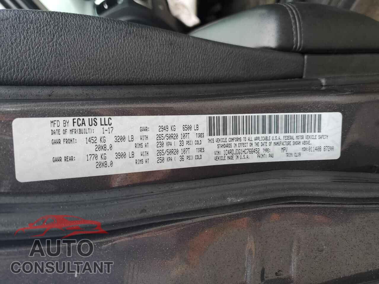 DODGE DURANGO 2017 - 1C4RDJDG1HC766452