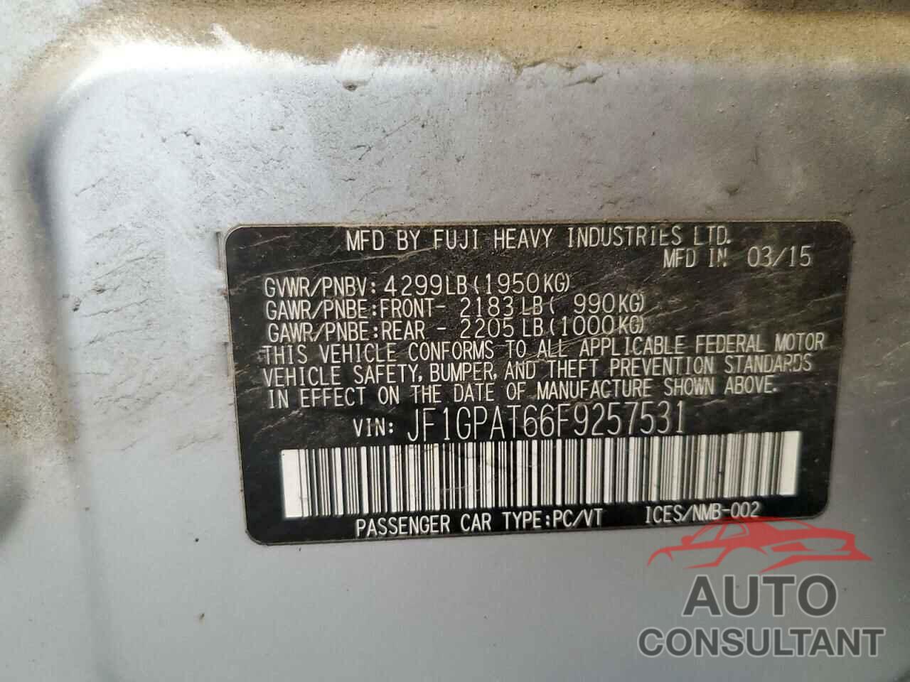 SUBARU IMPREZA 2015 - JF1GPAT66F9257531