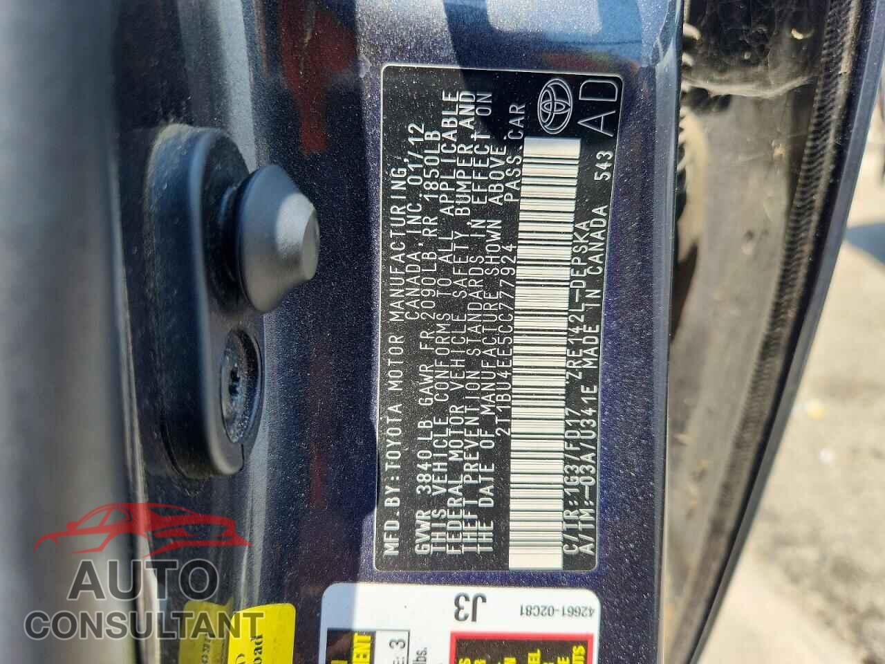 TOYOTA COROLLA 2012 - 2T1BU4EE5CC777924