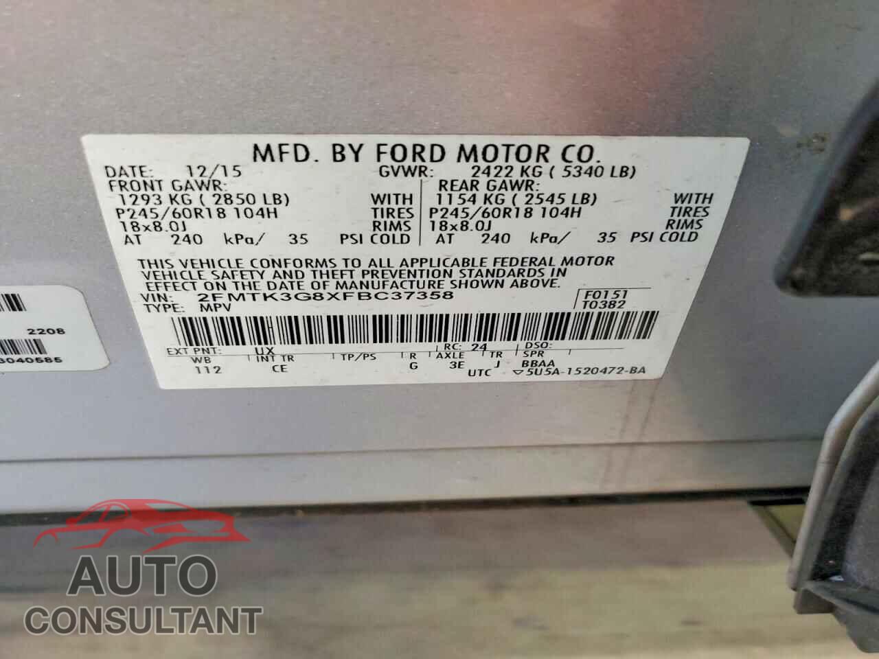 FORD EDGE 2015 - 2FMTK3G8XFBC37358