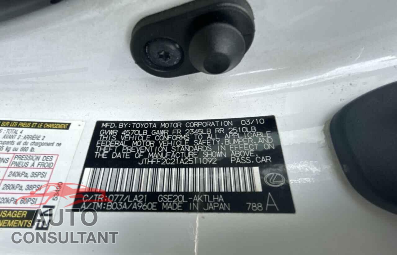 LEXUS IS 2010 - JTHFF2C21A2511092