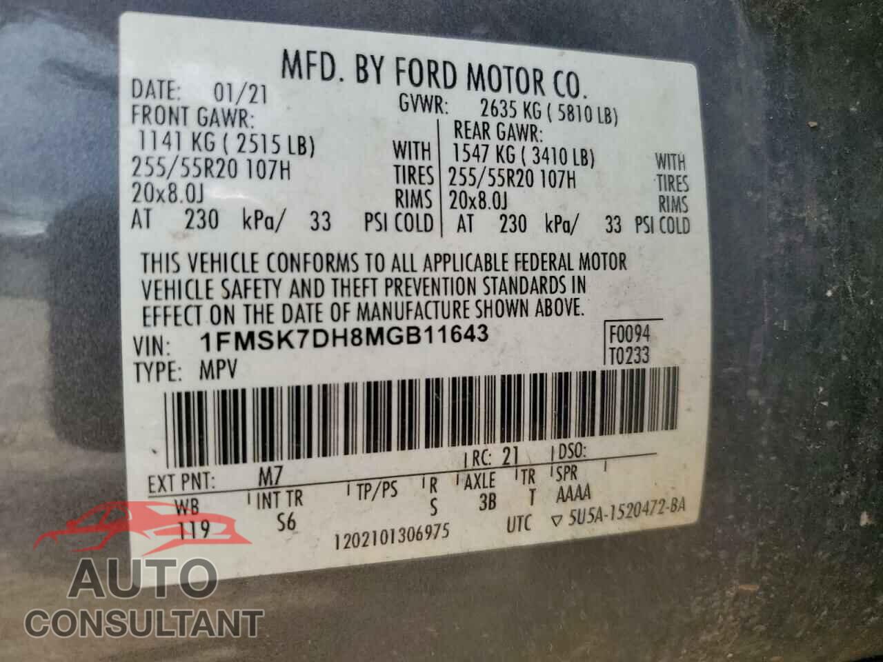 FORD EXPLORER 2021 - 1FMSK7DH8MGB11643