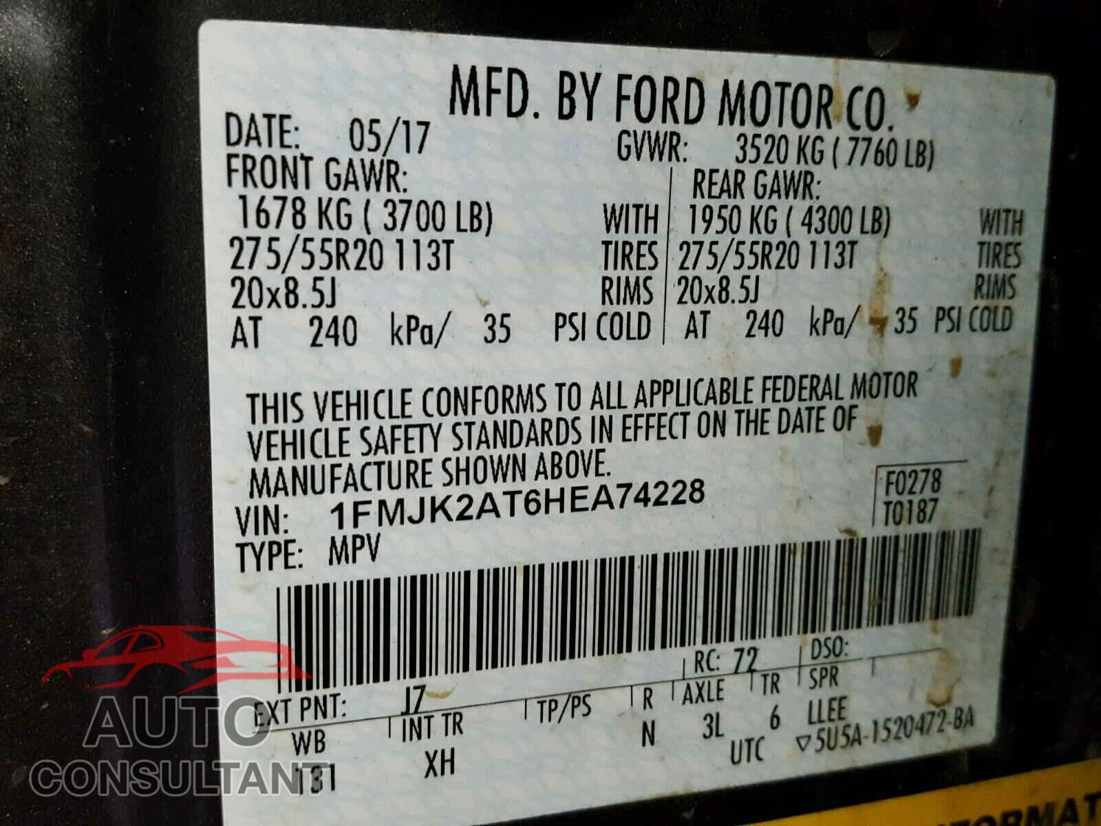 FORD EXPEDITION 2017 - 1FMJK2AT6HEA74228