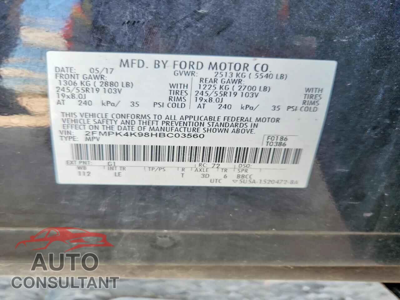 FORD EDGE 2017 - 2FMPK4K98HBC03560